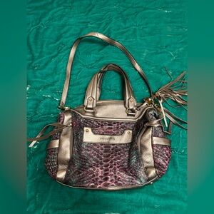 Aimee Kestenberg Animal Print Silver Purple Blue Hobo Bag Purse Tassel
